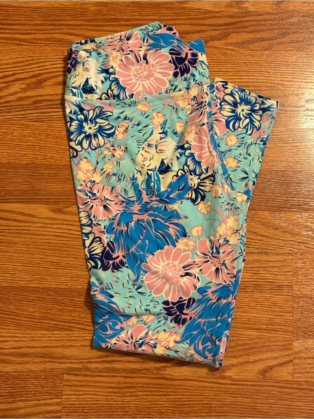 LuLaRoe Floral Leggings in Aqua, Blue & Pink